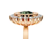 Halo Engagement Ring Setting for Fancy Green Round Cut Center with Milgrain Bezel Rim, Plain Band and Prong Head in Rose Gold