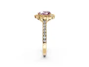Milgrain Floral Halo Engagement Ring Setting for Fancy Pink Heart-Shaped Center with Pave Band and Prong Head in Yellow Gold
