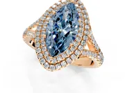 Double Halo Engagement Ring Setting for Fancy Blue Marquise Center with Narrow Pave Split Shank and Prong Head in Rose Gold