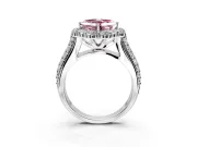 Large Accent Halo Engagement Ring Setting for Fancy Pink Asscher Cut Center with Pave Split Shank and Prong Head in Platinum