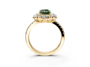 Floral Halo Engagement Ring Setting for Fancy Green Radiant Cut Center with Pave Accents and Prong Head in Yellow Gold
