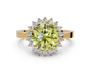 Starburst Halo Engagement Ring Setting for Fancy Yellow Round Cut Center with Flat Cathedral Band and Prong Head in Yellow Gold