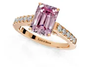Solitaire Engagement Ring Setting for Fancy Pink Emerald Cut Center with Crossover Accents and Prong Head in Rose Gold
