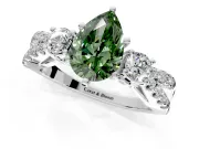 3 Stone Engagement Ring Setting for Fancy Green Pear-Shaped Center with Pave Split Shank and Prong Head in Platinum
