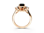 3 Stone Engagement Ring Setting for Fancy Black Radiant Cut Center with Crossover Basket, Pave Band and Prong Head in Rose Gold