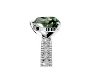 Solitaire Engagement Ring Setting for Fancy Green Heart-Shaped Center with Milgrain-Edged Pave Band and Prong Head in Sterling Silver