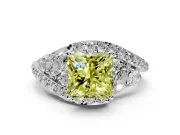 Halo Engagement Ring Setting for Fancy Yellow Princess Cut Center with Marquise and Pave Bypass Band and Prong Head in Sterling Silver
