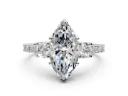 3 Stone Engagement Ring Setting for Marquise Center with Round Cut Side Accents and Prong Head in Platinum