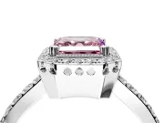 Halo Engagement Ring Setting for Fancy Pink Asscher Cut Center with Inner Milgrain Border and Prong Head in White Gold