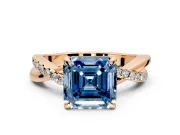 Solitaire Engagement Ring Setting for Fancy Blue Asscher Cut Center with Half-Pave Crossover Band and Prong Head in Rose Gold