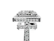 Halo Engagement Ring Setting for Radiant Cut Center with Metal-Rimmed Halo, Pave Band and Prong Head in White Gold