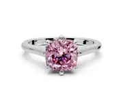 Solitaire Engagement Ring Setting for Fancy Pink Cushion Cut Center with Cathedral Band and Prong Head in Platinum