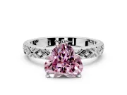 Solitaire Engagement Ring Setting for Fancy Pink Heart-Shaped Center with Milgrain X Pattern Band and Prong Head in Platinum