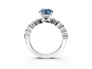 Shared-Prong Engagement Ring Setting for Fancy Blue Round Cut Center with Graduated Accents and Prong Head in Sterling Silver