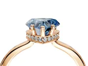 Hidden Halo Engagement Ring Setting for Fancy Blue Heart-Shaped Center with Wide Flat Plain Band and Prong Head in Rose Gold