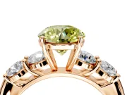 5 Stone Engagement Ring Setting for Fancy Yellow Round Cut Center with Graduated Accents and Prong Head in Rose Gold