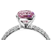 Solitaire Engagement Ring Setting for Fancy Pink Radiant Cut Center with Domed Multi-Row Pave Band and Prong Head in White Gold