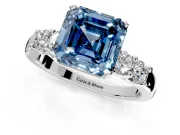 5 Stone Engagement Ring Setting for Fancy Blue Asscher Cut Center with Plain Band and Prong Head in Platinum