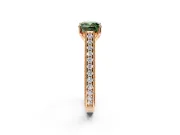 Solitaire Engagement Ring Setting for Fancy Green Cushion Cut Center with Engraved Pave Band and Prong Head in Rose Gold
