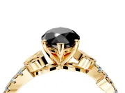 Leaf Motif Engagement Ring Setting for Fancy Black Marquise Center with Pave Band and Prong Head in Yellow Gold