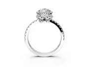 Halo Engagement Ring Setting for Pear-Shaped Center with Openwork Halo, Pave Band and Prong Head in Platinum