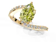 Solitaire Engagement Ring Setting for Fancy Yellow Pear-Shaped Center with Pave Bypass Swirl Band and Prong Head in Yellow Gold