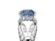 Halo Engagement Ring Setting for Fancy Blue Cushion Cut Center with Rope Twist Split Shank and Prong Head in Platinum