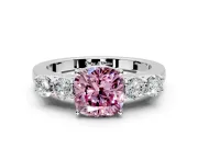 5 Stone Engagement Ring Setting for Fancy Pink Cushion Cut Center with Equal Close-Set Accents and Prong Head in Sterling Silver