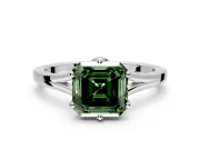Solitaire Engagement Ring Setting for Fancy Green Asscher Cut Center with Plain Split Shank and Prong Head in Sterling Silver