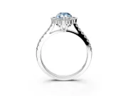 Milgrain Floral Halo Engagement Ring Setting for Fancy Blue Pear-Shaped Center with Pave Band and Prong Head in Sterling Silver