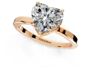 Hidden Halo Engagement Ring Setting for Heart-Shaped Center with Wide Flat Plain Band and Prong Head in Rose Gold