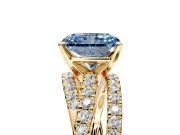 Solitaire Engagement Ring Setting for Fancy Blue Radiant Cut Center with Woven 3-Strand Pave Band and Prong Head in Yellow Gold
