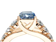 Solitaire Engagement Ring Setting for Fancy Blue Radiant Cut Center with Graduated Shared Prongs and Prong Head in Rose Gold