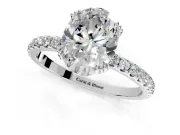 Solitaire Engagement Ring Setting for Oval Center with Pave Band and Claw Prong Head in White Gold