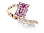 Solitaire Engagement Ring Setting for Fancy Pink Emerald Cut Center with Pave Bypass Swirl Band and Prong Head in Rose Gold