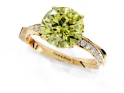 Side Accent Engagement Ring Setting for Fancy Yellow Round Cut Center with Accent Shoulders and Prong Head in Yellow Gold