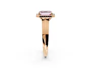 Halo Engagement Ring Setting for Fancy Pink Asscher Cut Center with Knife Ridge Cathedral Band and Prong Head in Rose Gold