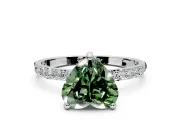 Solitaire Engagement Ring Setting for Fancy Green Heart-Shaped Center with Pave Accents and Prong Head in Sterling Silver