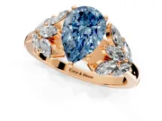 Leaf Cluster Engagement Ring Setting for Fancy Blue Pear-Shaped Center with Marquise Accents and Prong Head in Rose Gold