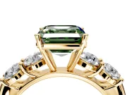 5 Stone Engagement Ring Setting for Fancy Green Asscher Cut Center with Graduated Accents and Prong Head in Yellow Gold