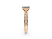 Solitaire Engagement Ring Setting for Emerald Cut Center with Multi-Row Accents and Prong Head in Rose Gold
