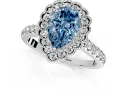Milgrain Floral Halo Engagement Ring Setting for Fancy Blue Pear-Shaped Center with Pave Band and Prong Head in Sterling Silver