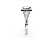 Halo Engagement Ring Setting for Princess Cut Center with Pave Split Shank and Prong Head in Platinum