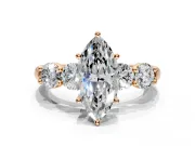 5 Stone Engagement Ring Setting for Marquise Center with Graduated Accents and Prong Head in Rose Gold