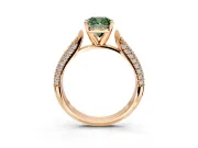 Solitaire Engagement Ring Setting for Fancy Green Cushion Cut Center with Multi-Row Accents and Prong Head in Rose Gold