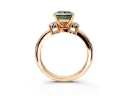 3 Stone Engagement Ring Setting for Fancy Green Princess Cut Center with Wide Plain Band and Prong Head in Rose Gold