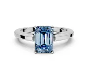 Solitaire Engagement Ring Setting for Fancy Blue Emerald Cut Center with Flat-Sided Plain Band and Prong Head in White Gold