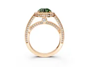Halo Engagement Ring Setting for Fancy Green Round Cut Center with Framed Halo, Pave Band and Prong Head in Rose Gold