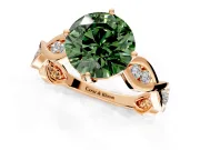Solitaire Engagement Ring Setting for Fancy Green Round Cut Center with Accented Twist Band and Leaf Prong Head in Rose Gold