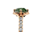 Floral Engagement Ring Setting for Fancy Green Cushion Cut Center with Pave Band and Floral Prong Head in Rose Gold